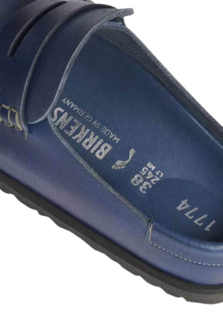 Birkenstock Navy Blue Naples Moccasin-Inspired Slip-On Leather Loafers