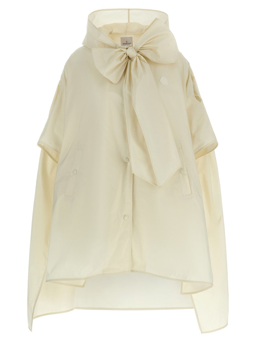 Moncler Taffeta Cape With Removable Hood And Grosgrain Logo Patch