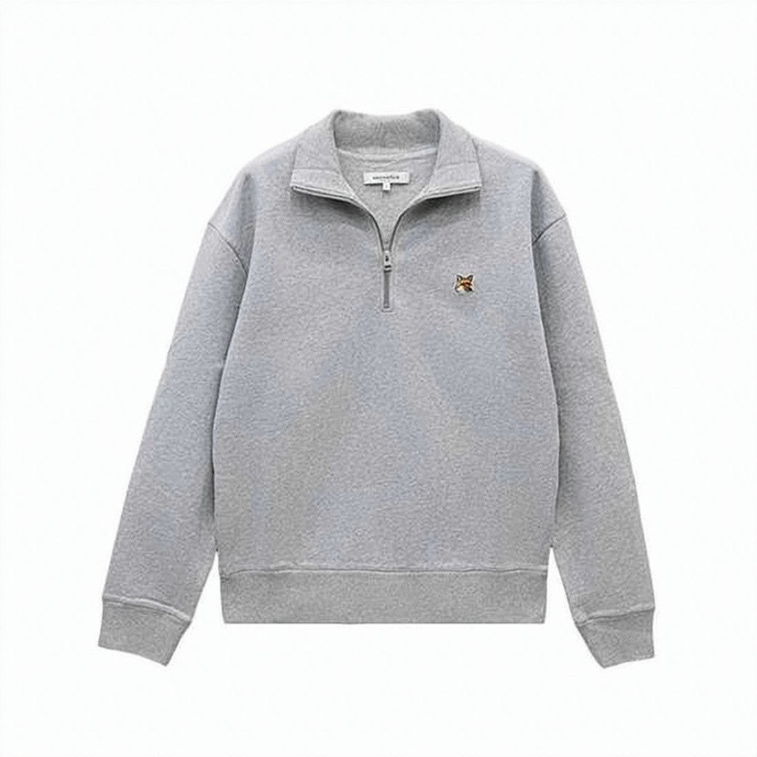 Maison Kitsuné Heather Grey Long-Sleeve Pullover With Half-Zip Collar