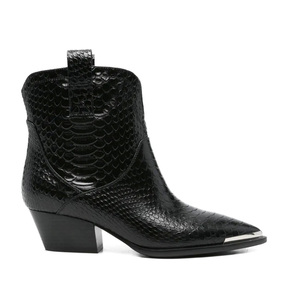 Adrianna Feretti Black Textured Metallic Cap Leather Boots
