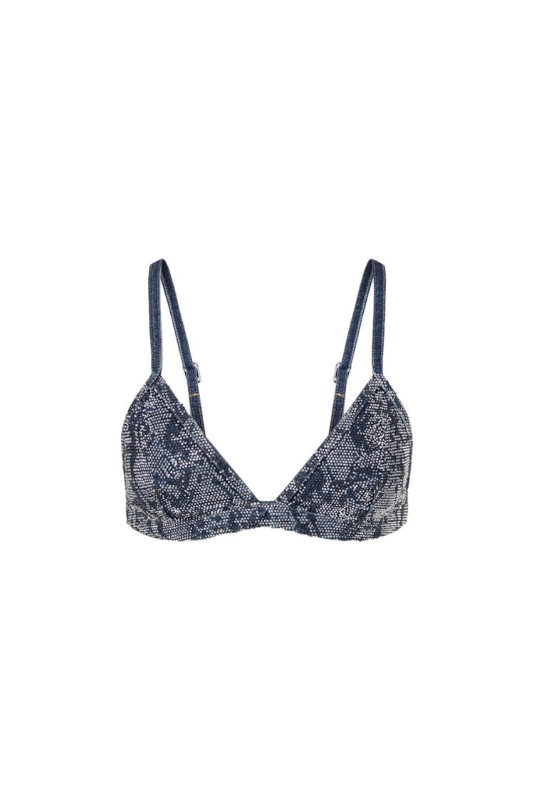 Liu Jo X Capsule 1 Elodie Blue Snake-Print Studded Cotton Bralette