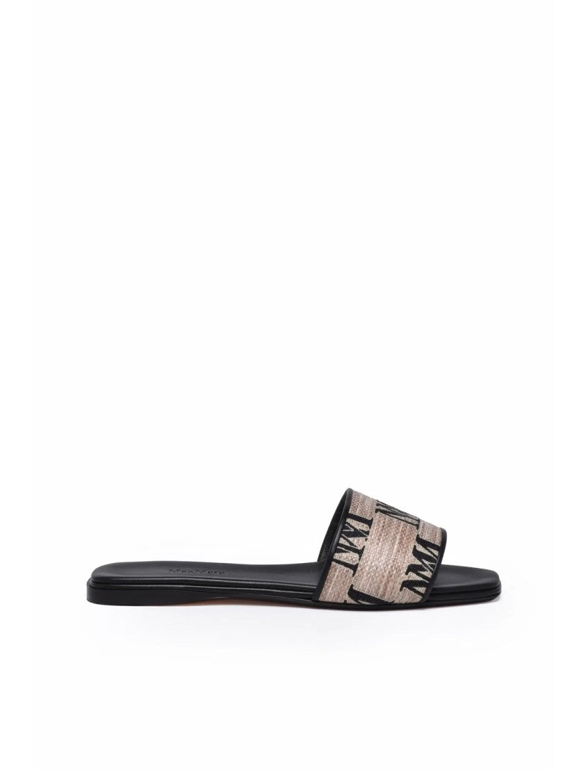Max Mara Beige-Black Logoslide Sandals