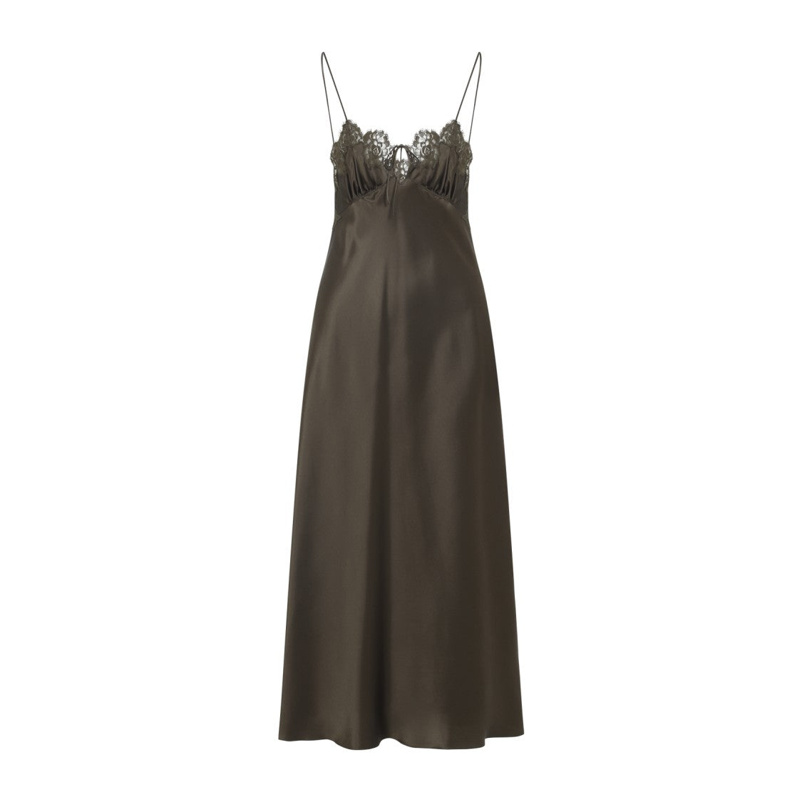 Saint Laurent Kaki Green Silk Dress
