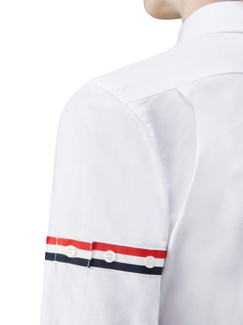 Thom Browne Classic Round Collar Shirt W/ Rwb Grosgrain Armbands