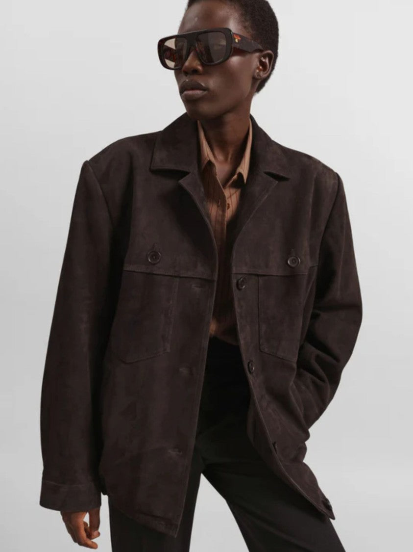 The Frankie Shop Oversized Chocolate Brown Faux Suede Hester Jacket