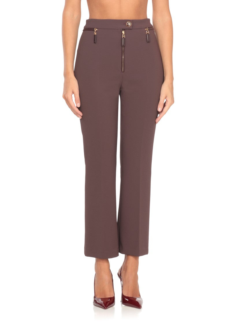 Elisabetta Franchi Straight-Leg Crepe Pants With Gold-Zip Detailing