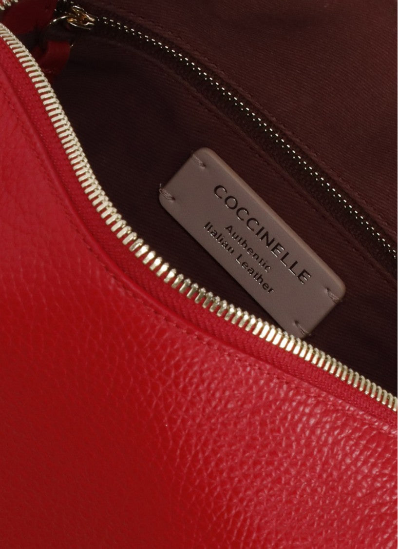 Coccinelle Red Textured Leather Nory Small Shoulder Bag