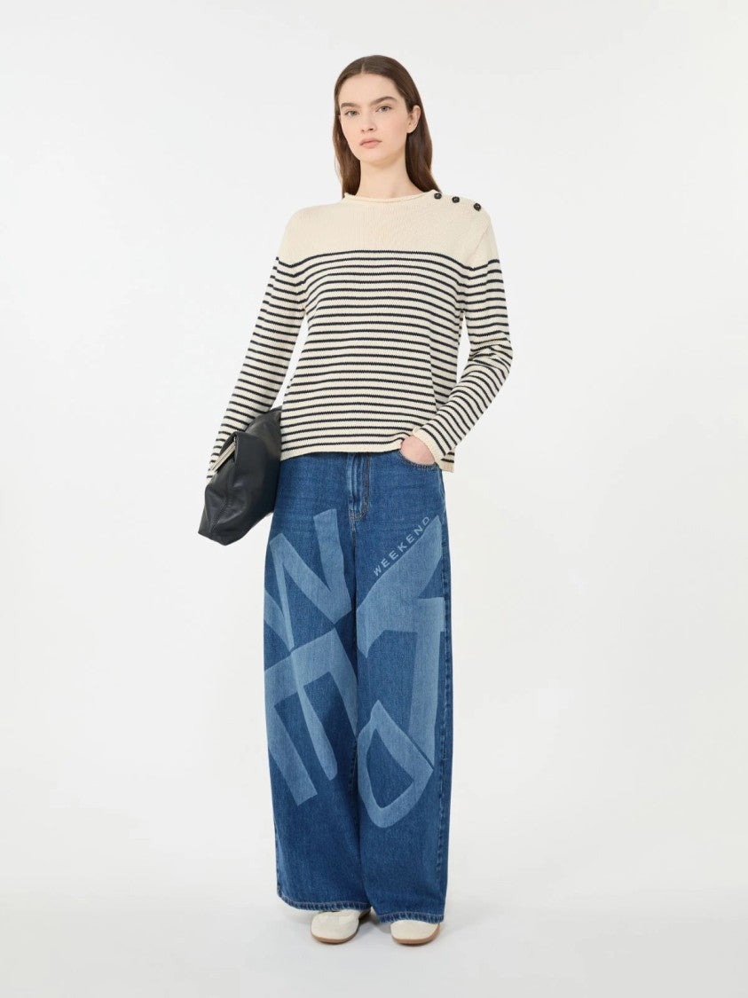 Max Mara Knitted Long-Sleeve Top With Horizontal Navy Stripes