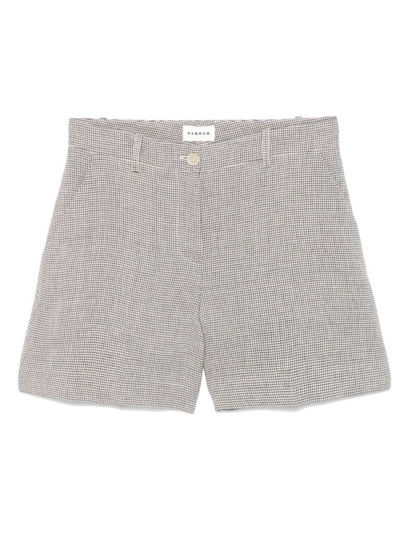 Parosh Checked Linen Bambu Shorts With Belt Loops