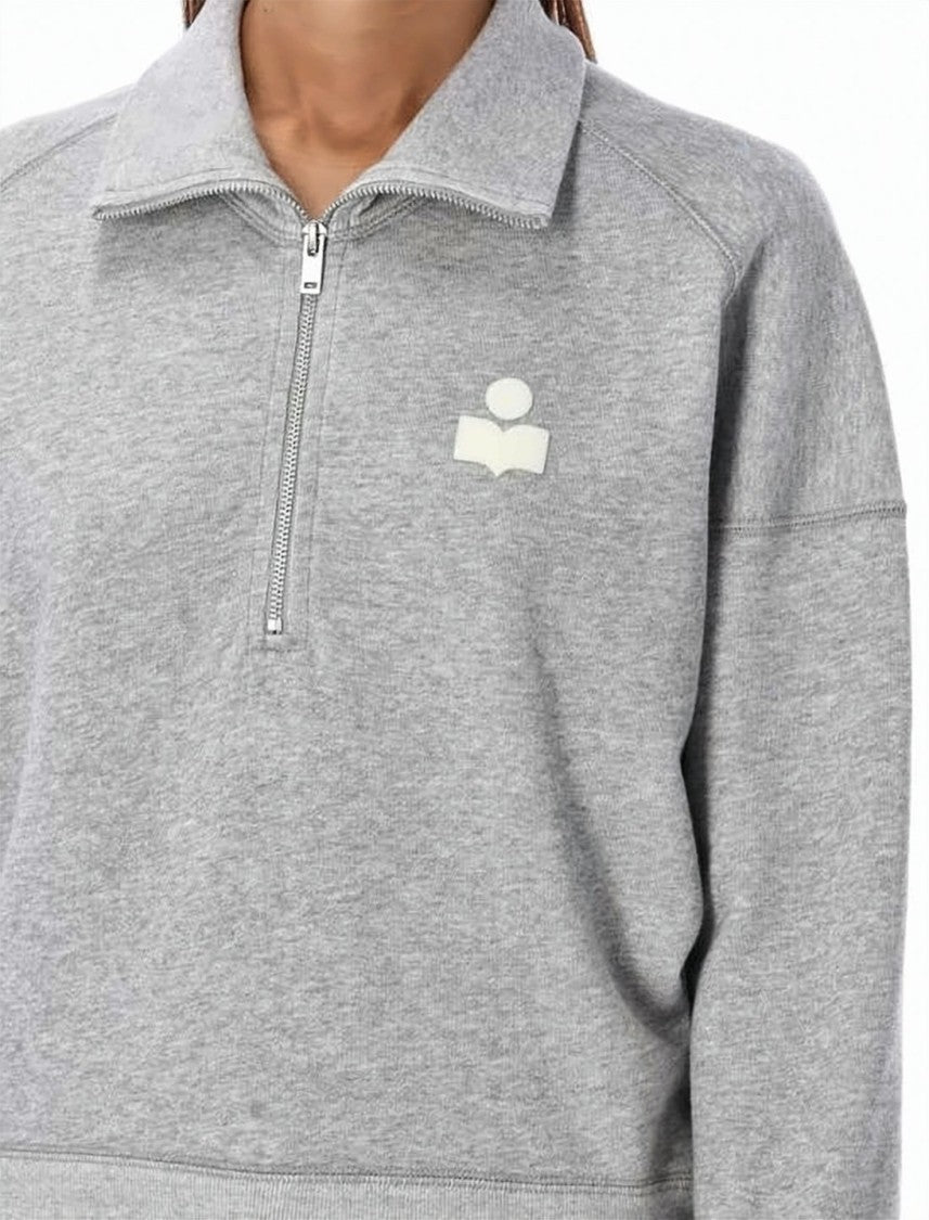 Isabel Marant Heathered Grey Half-Zip Sweatshirt With Stand Collar