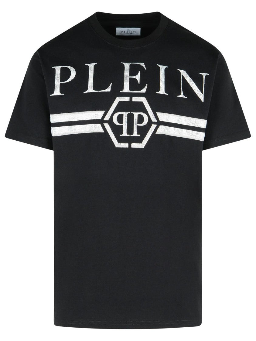 Philipp Plein Maxi Front Crystal Print Black Cotton T-Shirt