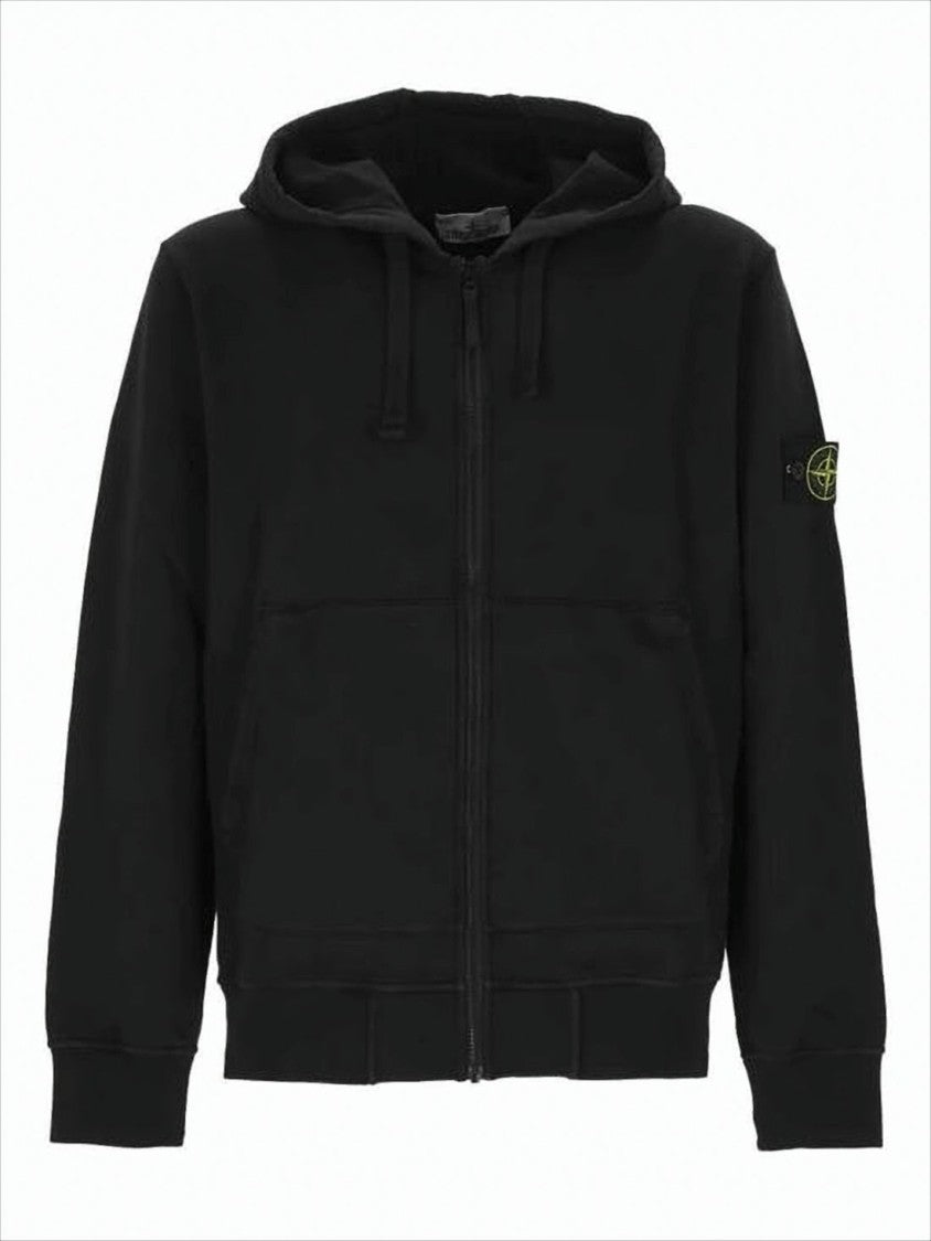 Stone Island Zip-Up Black Hoodie Jacket With Drawstring Hood