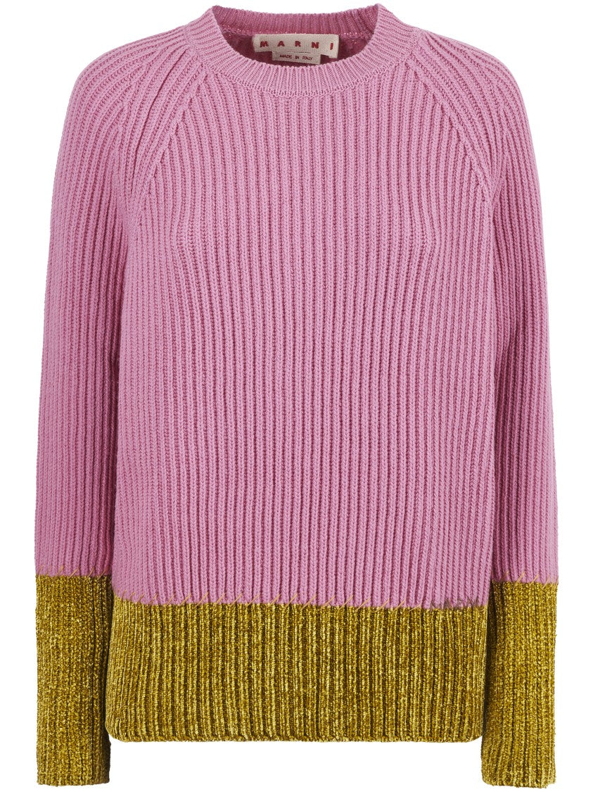 Marni Ribbed Knit Roundneck Sweater With Two-Tone Design