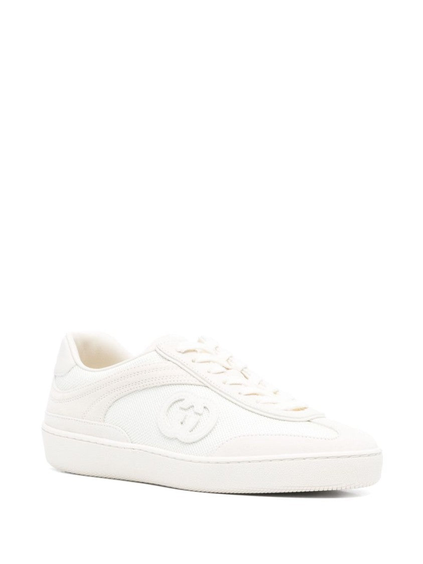 Gucci White Calfskin Sneakers With Raised Emblem