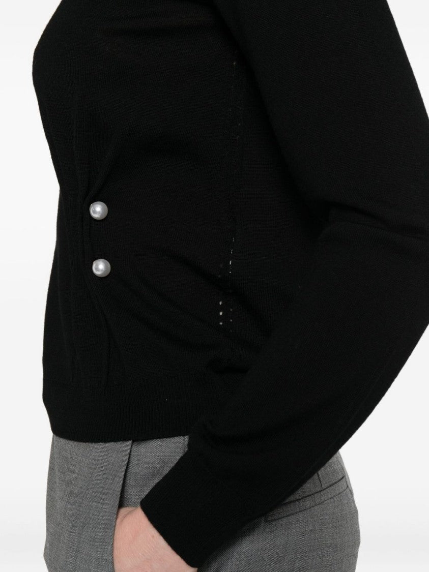 Liu Jo High-Neck Pearly Accent Black Sweater