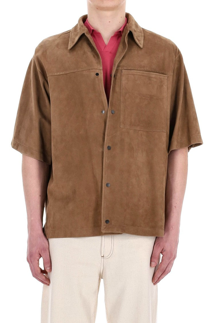 Salvatore Santoro Short-Sleeve Suede Overshirt Over Fit