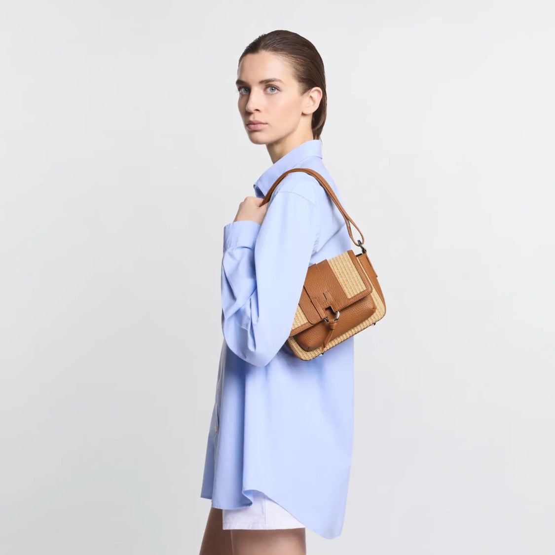 Hogan Beige Brown H01x Flap Bag Raffia Shoulder Bag