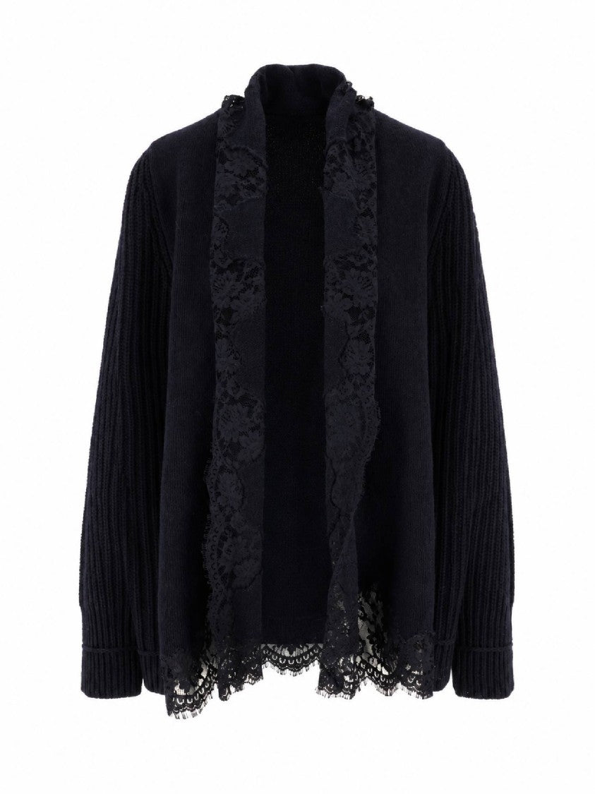 Ermanno Scervino Ribbed Delicate Lace Trim Knit Cardigan