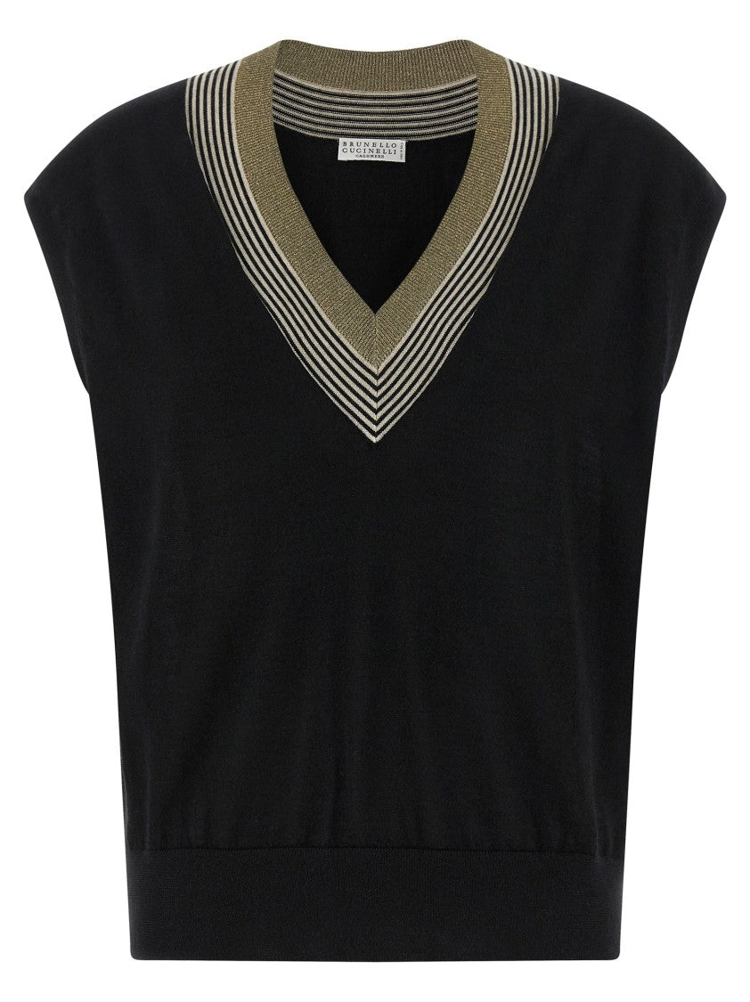 Brunello Cucinelli 'Sparkling Neckline' Cashmere And Silk Vest