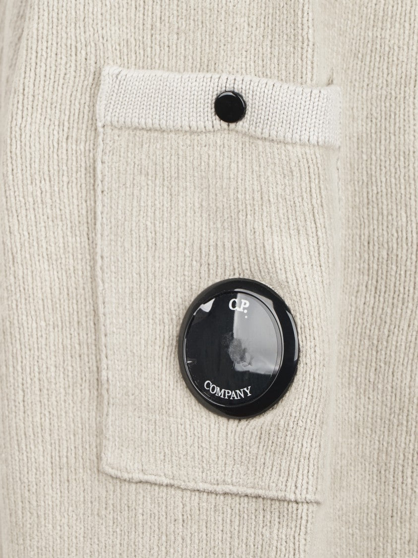 C.P. Company Chenille Cotton Crewneck Sweater With Unique Lens Detail