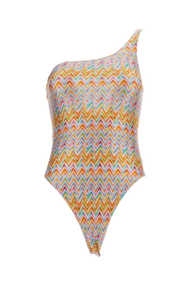 Missoni One-Shoulder Multicolor Zigzag Missoni Swimsuit