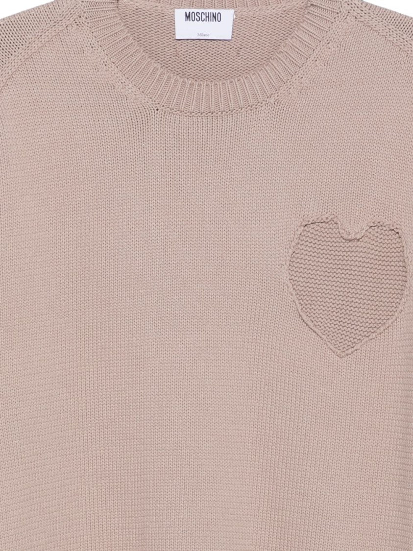 Moschino Knitted Sweater With Heart-Shaped Patch And Ribbed Finish