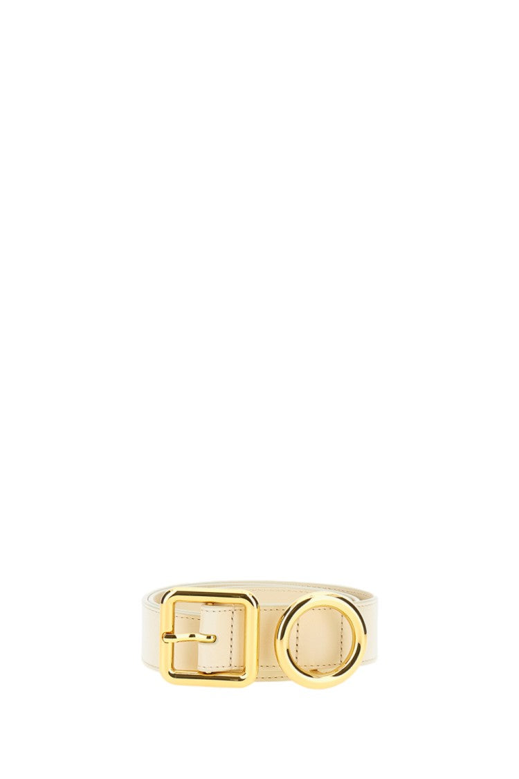 Jacquemus Cream Leather Belt With Geometric Gold Buckle