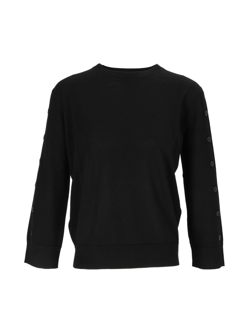 Kangra Cashmere Crewneck With Open Sleeves Buttoned Crewneck Sweater