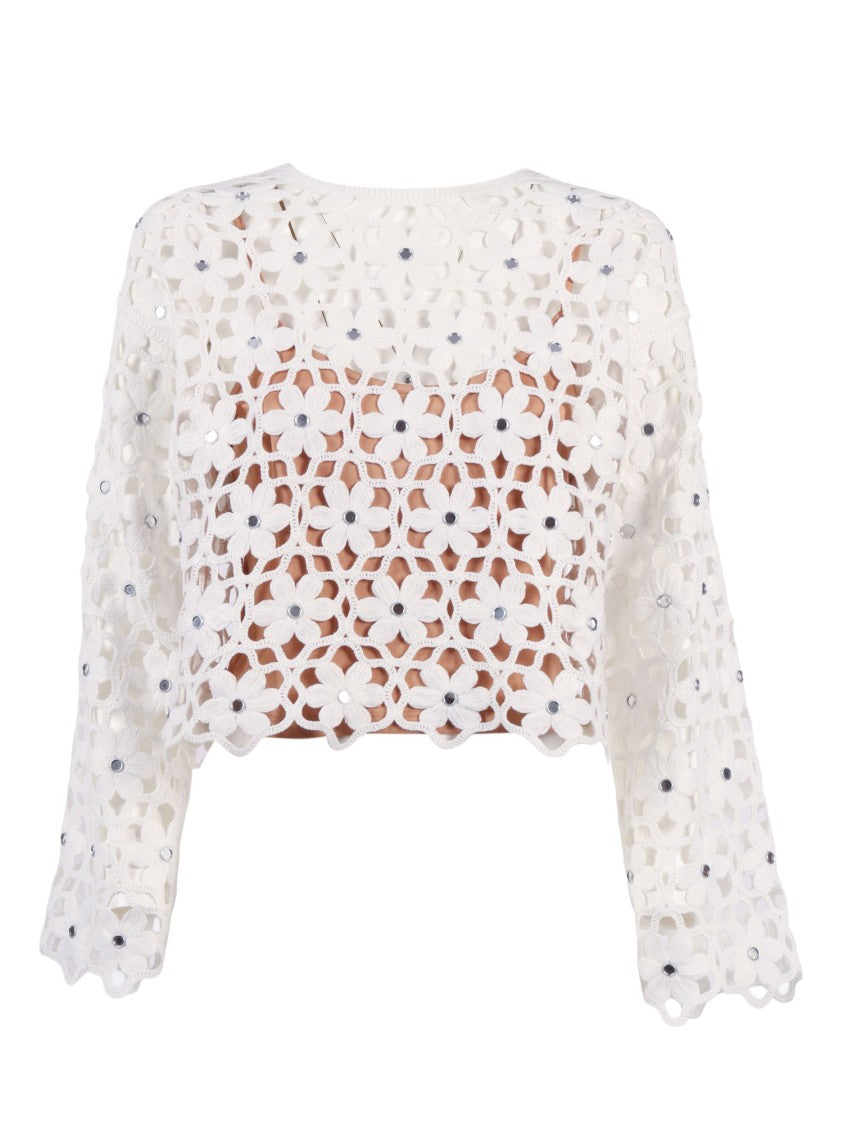 Michael Kors Cropped Crochet Effect Floral Top