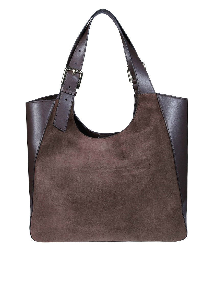Furla Dora L Buckle Suede Leather Tote Bag