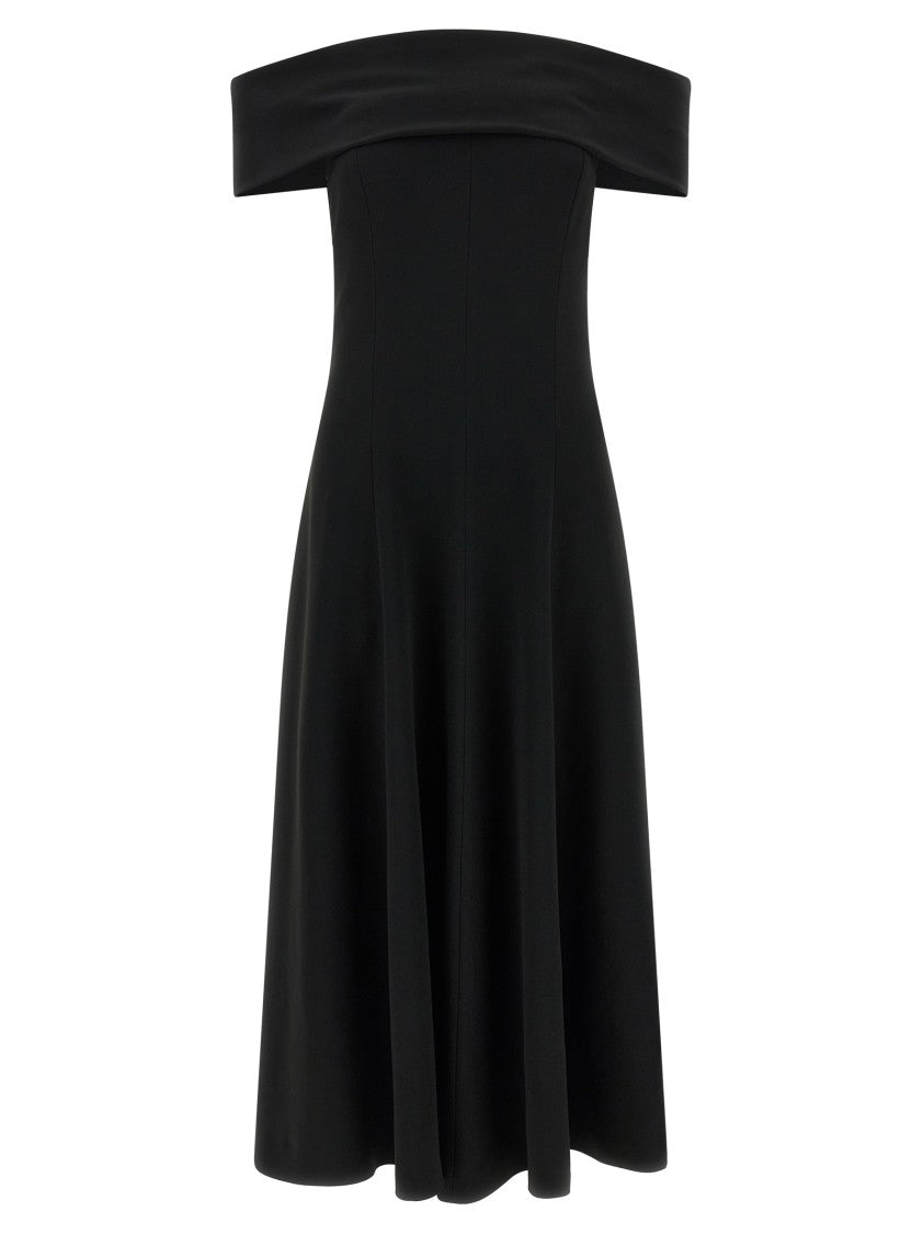 Alberta Ferretti Slightly Stretch Cady Midi Dress With Off-The-Shoulder Neckline