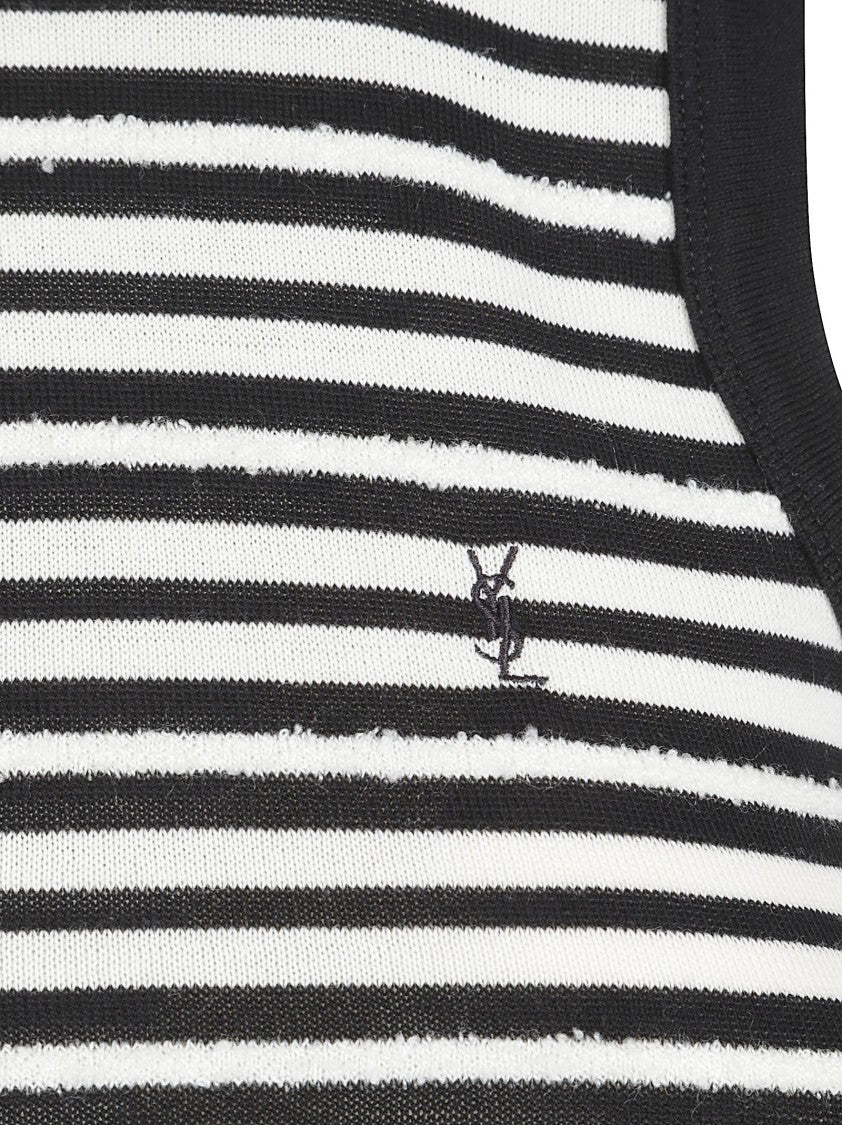 Saint Laurent Striped Sleeveless Top With Distressed Texture