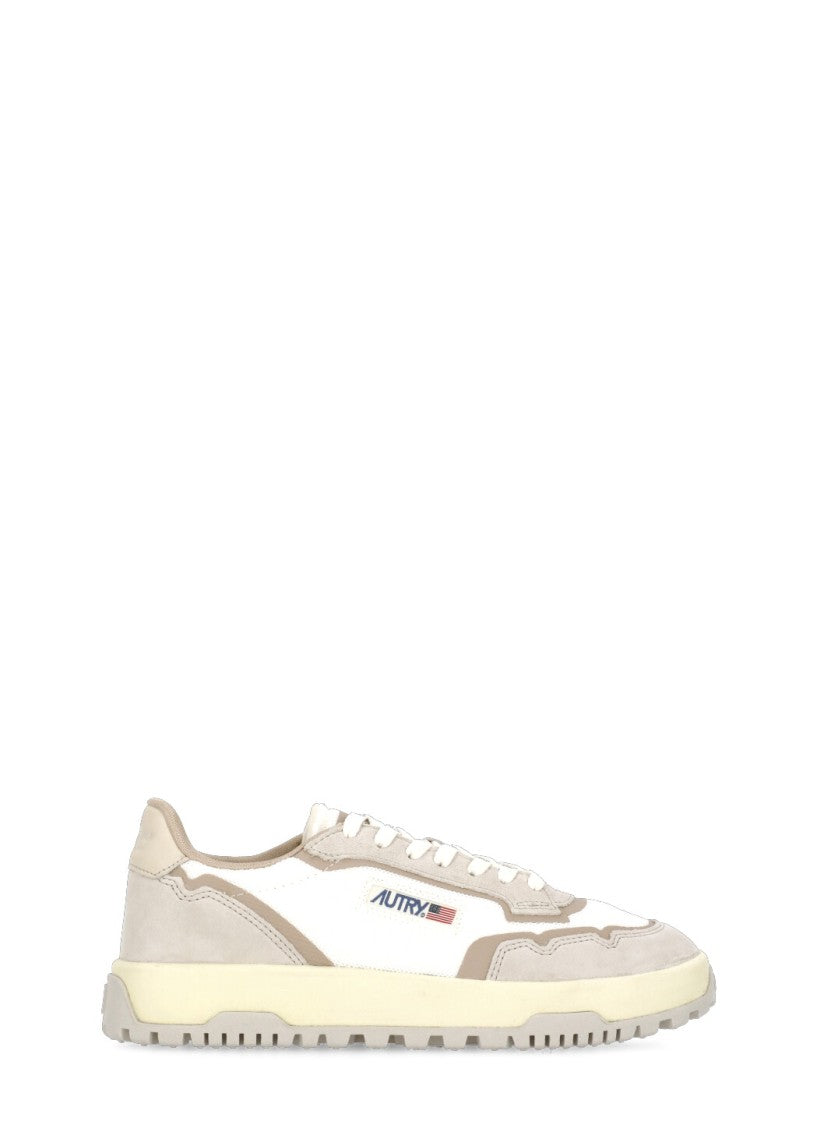 Autry Beige Fabric And Suede Leather Sneakers