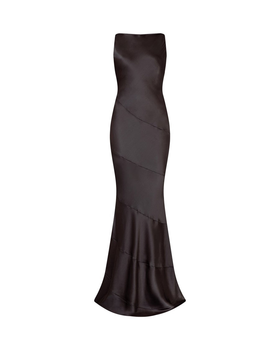 Serena Bute Silk Spiral Evening Dress - Dark Brown
