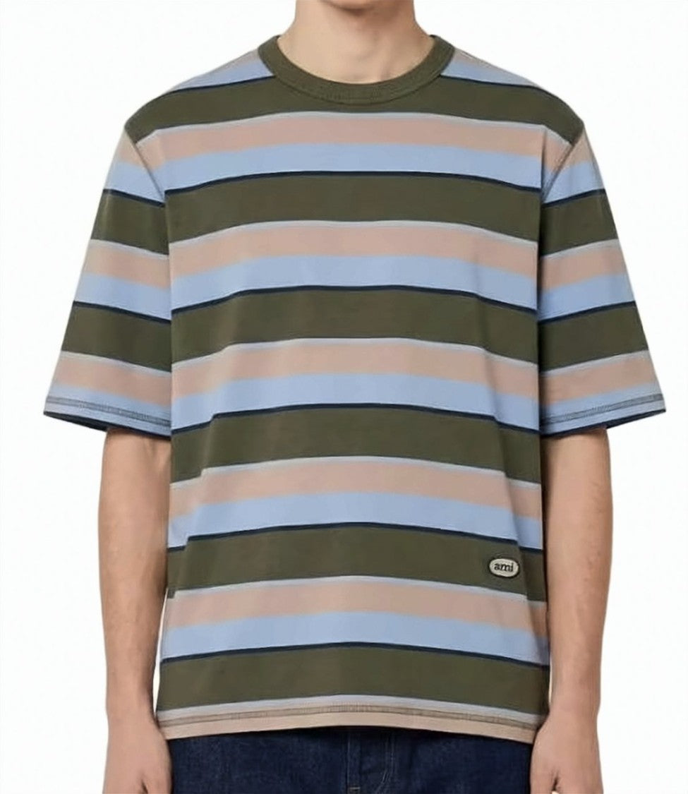 Ami Paris Horizontal Striped Relaxed Fit T-Shirt