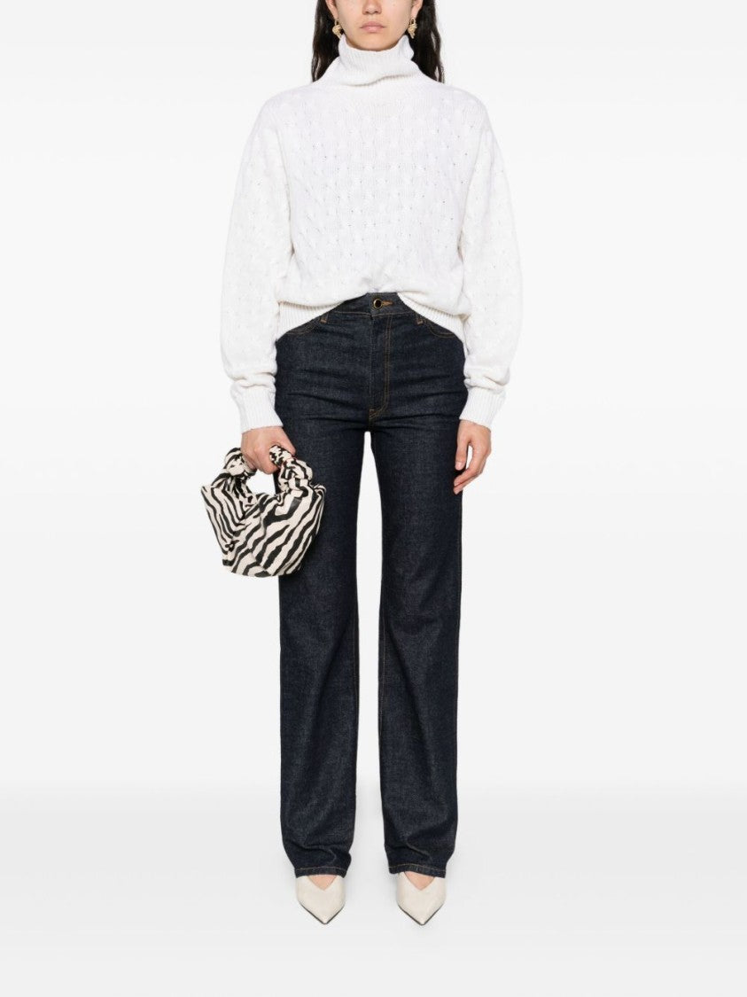 Tabaroni Cashmere Textured Knit Cashmere Sweater With High Turtleneck