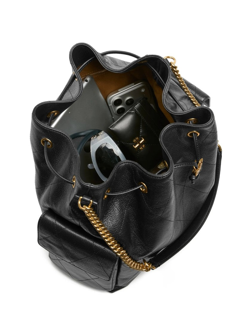 Tory Burch Black Charlie Leather Drawstring Shoulder Bag