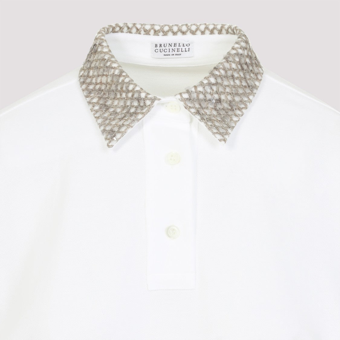 Brunello Cucinelli Textured Collar White Cotton T-Shirt
