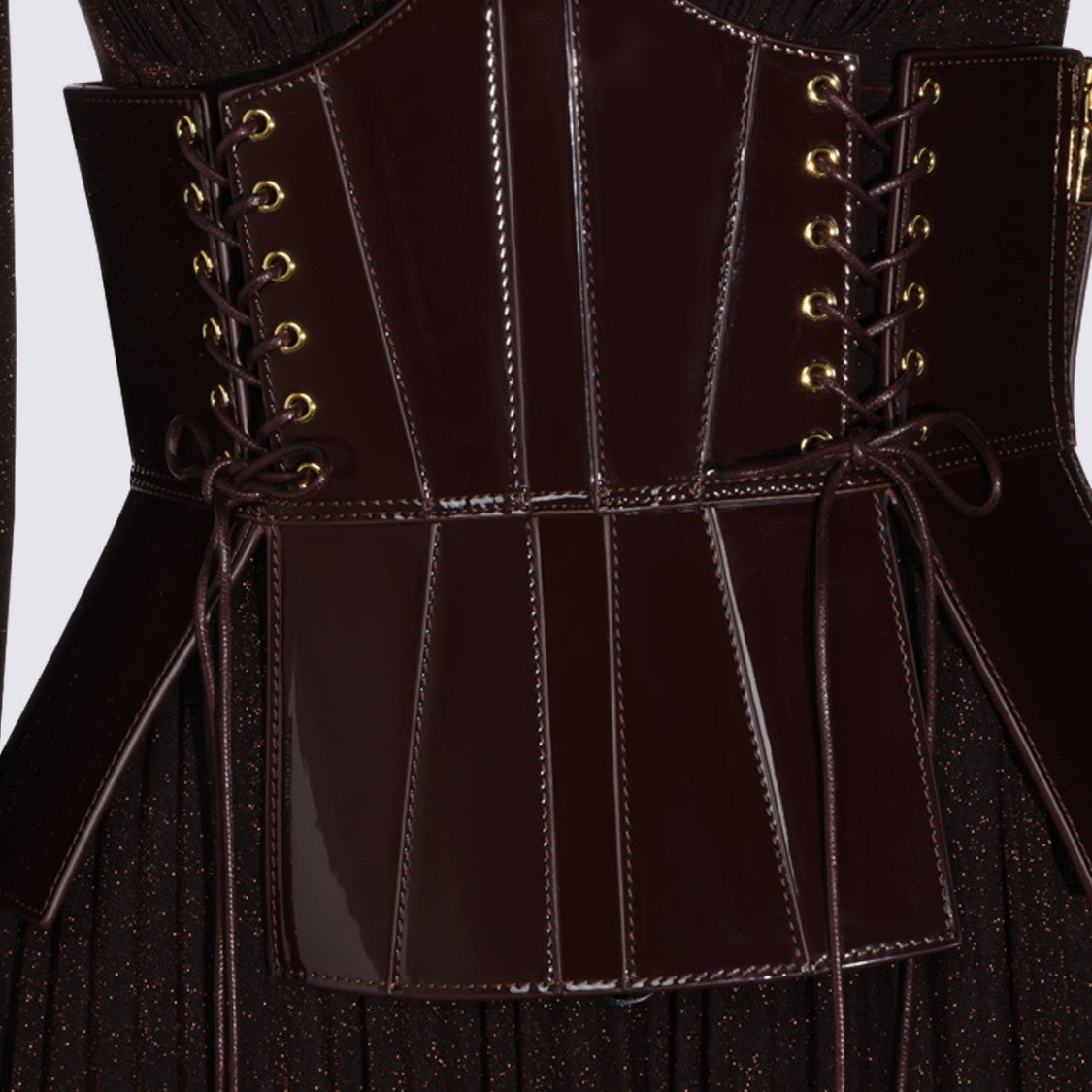 Elisabetta Franchi Deep V-Neck Corset-Style Belt Maxi Dress