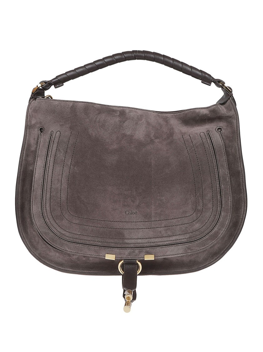 Chloé Suede Leather Shoulder Bag With Braided Handle And Zipper Closure