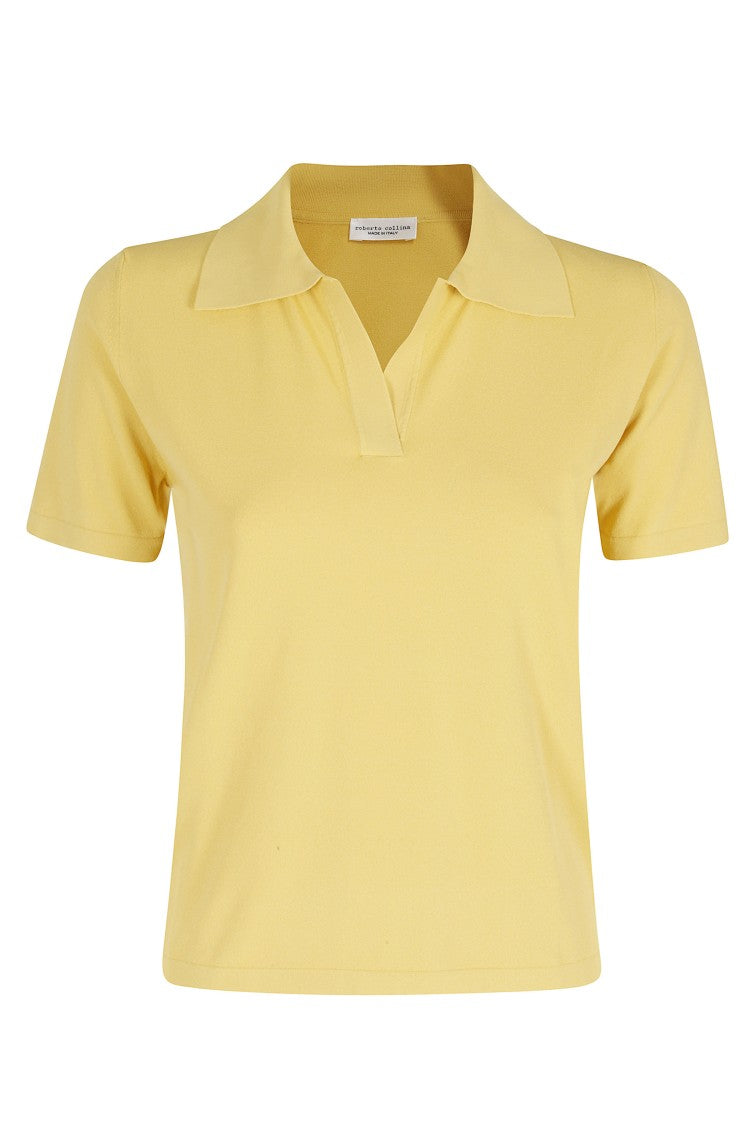 Roberto Collina Yellow Polo V-Neck Ribbed-Trim Viscose Polo Shirt