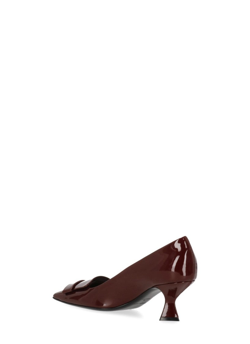 Sergio Rossi Glossy Burgundy Square Toe Pumps With Spool Heel