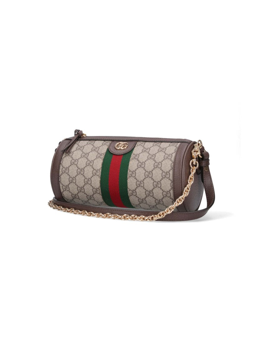 Gucci Beige Gg Supreme Canvas Shoulder Bag With Gold Accents