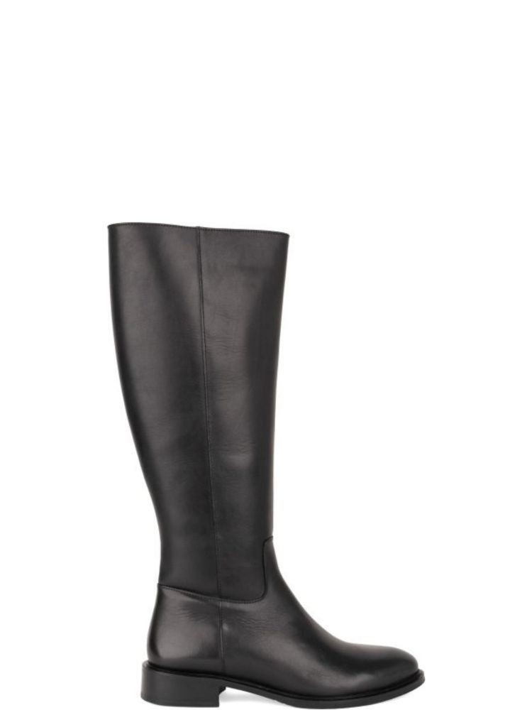 Sergio Moretti Black Minimalist Side Zipper Leather Long Boots
