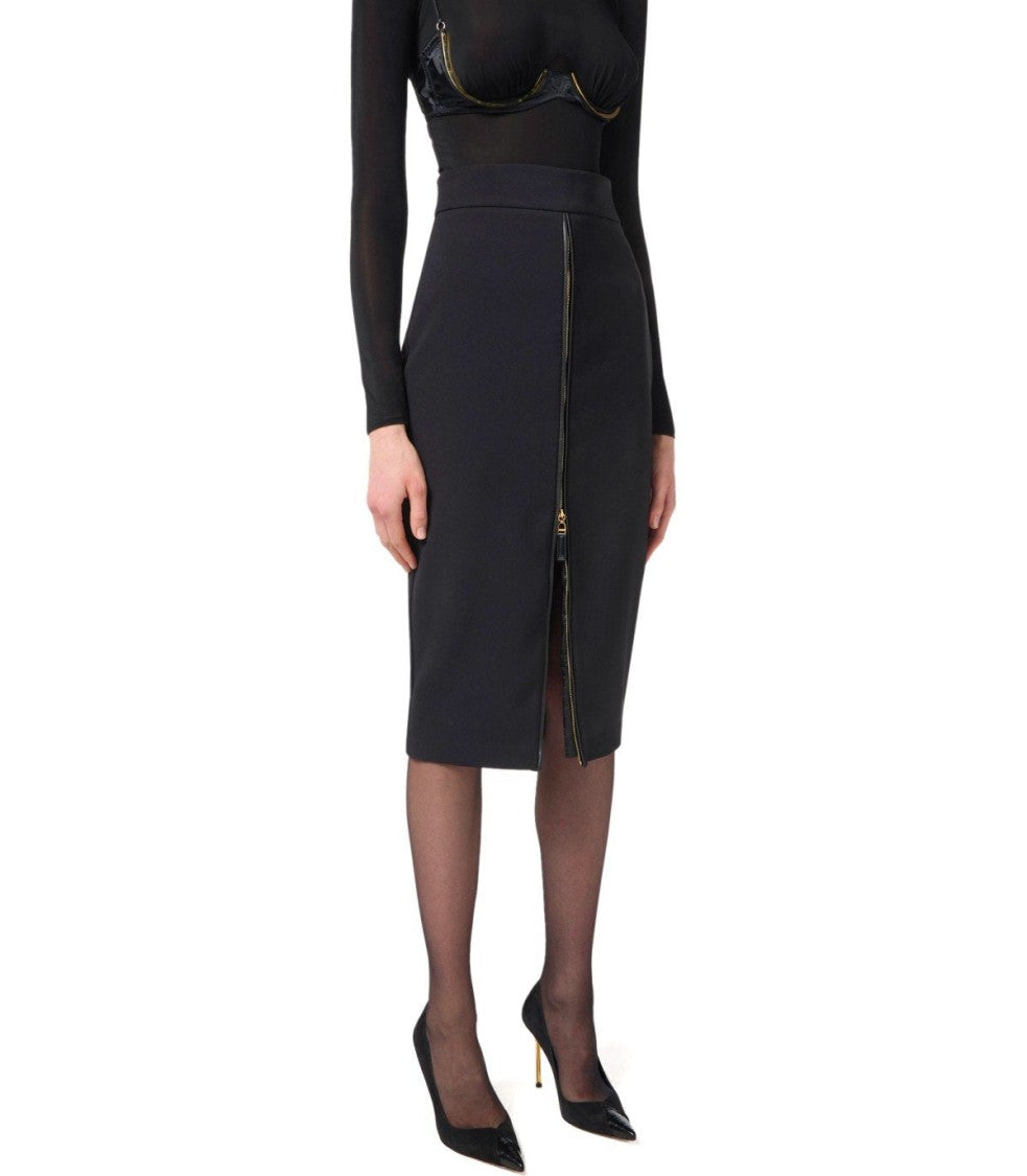 Elisabetta Franchi Black Zipped Midi Skirt