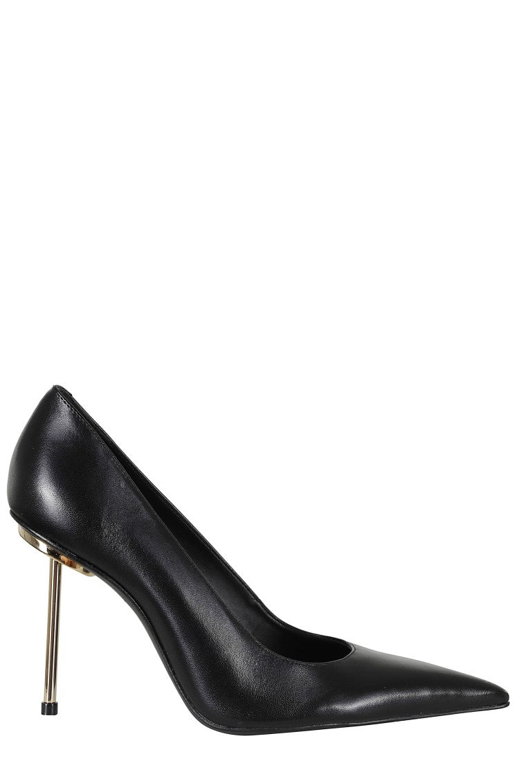 Schutz Gold Metallic Heel Pointed-Toe Leather Pumps