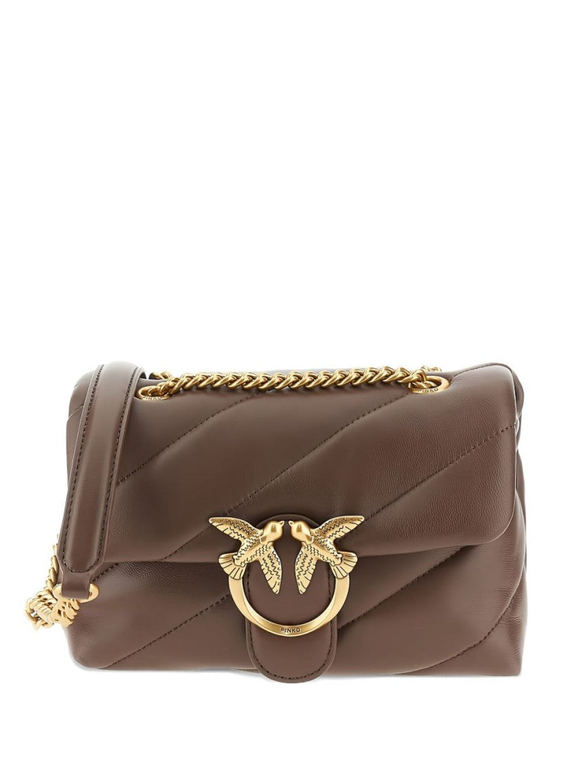 Pinko Quilted Brown Leather Bag With Gold-Tone Chain Strap