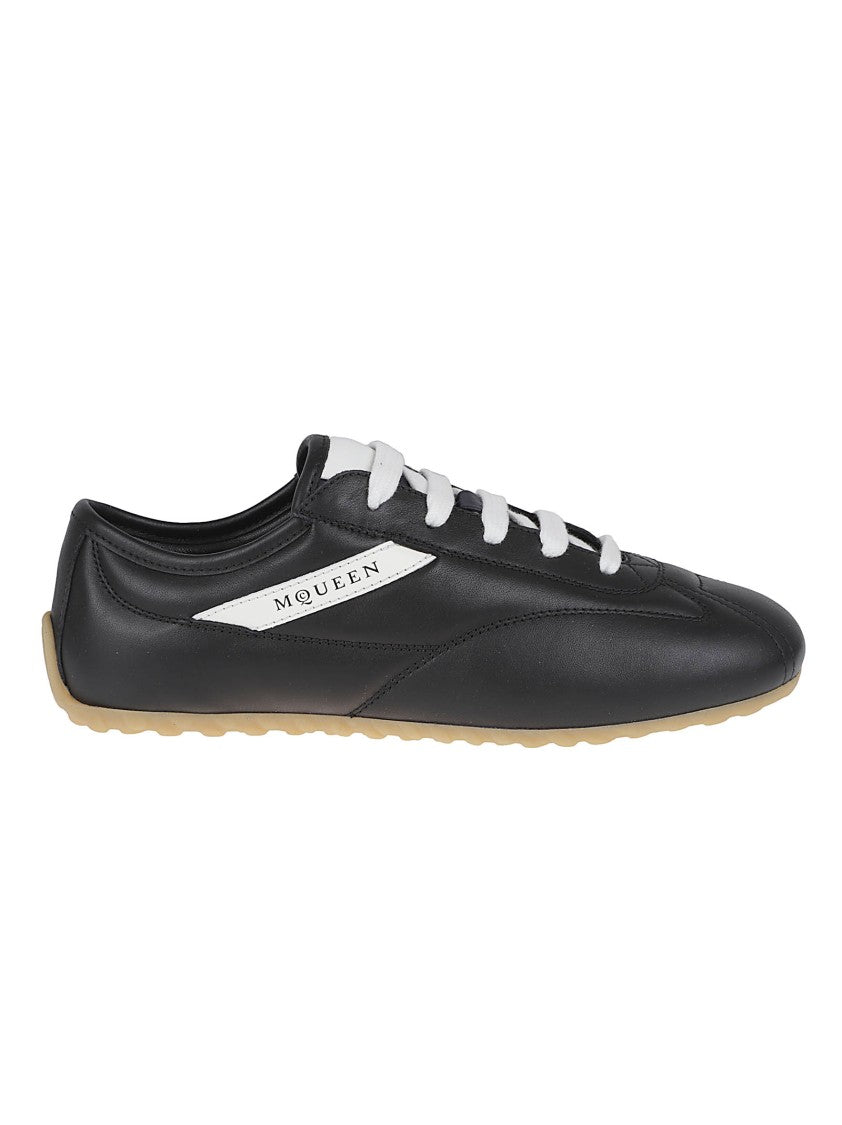 Alexander Mcqueen Rounded Toe Black Nappa Leather Sneakers With Iconic Logo Detail