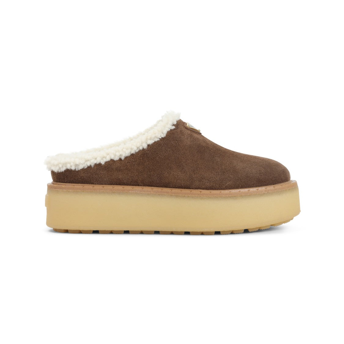 Prada Brown Slippers With Plush Shearling Lining
