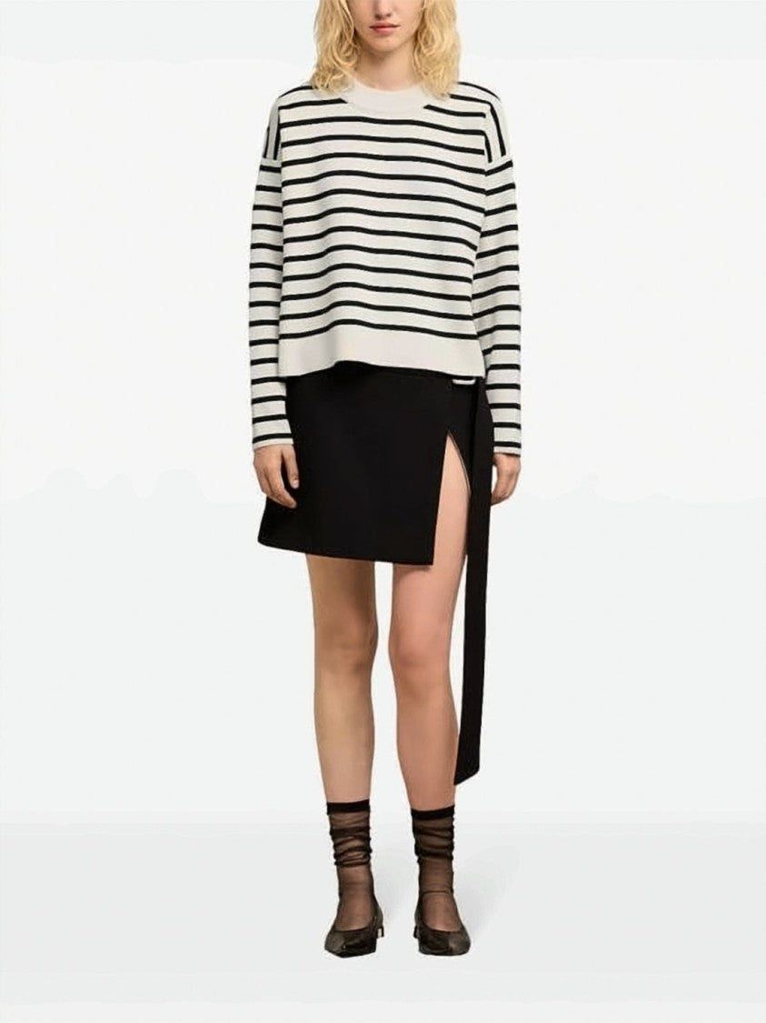 Ami Paris Cropped Striped Sweater With Crew Neckline And Embroidered Detail